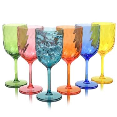 Imagem de Yanglonghui Conjunto de 6 taças de vinho de plástico de 425 g, taças de vinho acrílicas inquebráveis, reutilizáveis de plástico colorido, empilháveis, seguras para lava-louças, livre de BPA, ideal