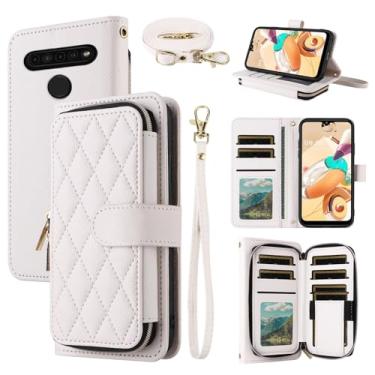 Imagem de Dswteny Argyle Capa carteira para LG K61/Q61/K51S/K41S com alça de pulso, bolsa de ombro, bolsa de couro PU de luxo flip suporte para cartão de crédito capa para celular K 61 51S 41S 41S mulheres