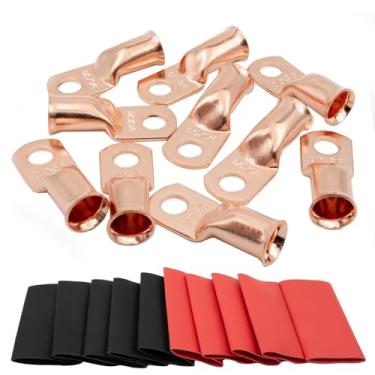 Imagem de MEYOOZIISU 10 peças 2/0 AWG-3/8 terminais de fio - terminais de cabo de bateria, conectores de terminal de cobre, terminais de anel, grau marítimo - com 10 peças de tubos termorretráteis 3: 1