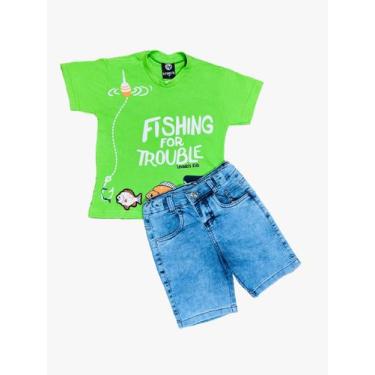 Imagem de Kit Bermuda Jeans Infantil + Camiseta Menino - Maximus, Kit 5, 14