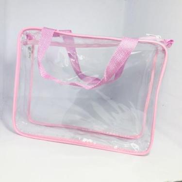 Imagem de Kit com 10 necessaire MALOTE transparente e ROSA 30X23 - Gii Matos Mak
