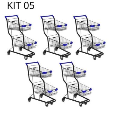 Imagem de Kit 05 Carrinhos de compras Supermercado Lojas Reforçado 90L - AMAPÁ
