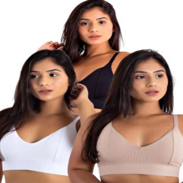 Imagem de Kit 3 Sutiã Feminino Sem Bojo Reforçado Básico Frente Única Lingerie C