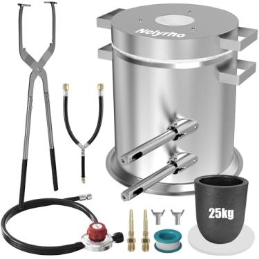 Imagem de Nelyrho Kit de forno de derretimento de propano de 25 kg com pinças de elevação feitas de aço inoxidável inclui forja de fundição de cadinho para fundição de sucata de metal reciclado, máquinas de