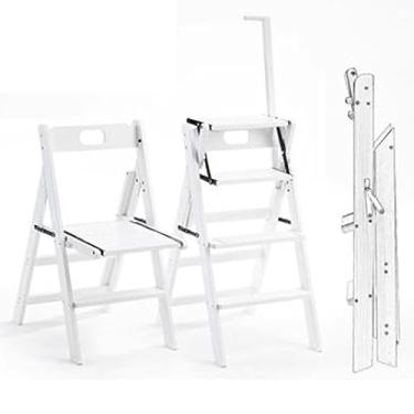 Imagem de Escada dobrável de madeira maciça para biblioteca, escada, escada, escada, escada, escada, degrau, degrau, 4 degraus, escada dobrável com corrimão, suporte de exibição de 4 degraus, suporte de flores,