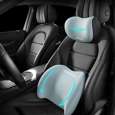 Imagem de Almofada de apoio de cabeça e lombar para carro 2025, encosto de cabeça e banco traseiro, travesseiro de suporte lombar para carro e kit de travesseiro de pescoço de carro, encosto de cabeça