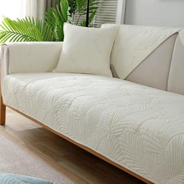 Imagem de WMLTZFUS Capas de sofá acolchoadas com estampa de folhas para proteção de móveis, protetor de móveis jacquard 3D quente, capa de almofada de cor sólida para cães, crianças brancas||1 fronha (45 x 45)