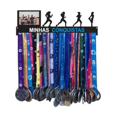 Imagem de Porta Medalhas Corrida Feminino Minhas Conquistas, Quadro Decorativo com Foto