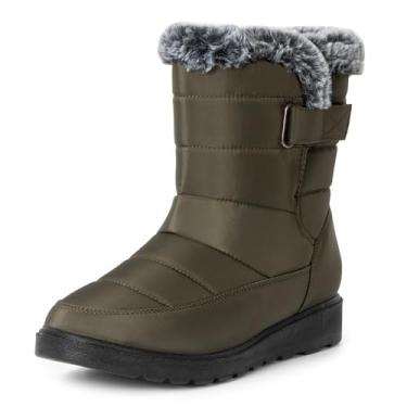 Imagem de Alpine Swiss Lexie Botas de neve femininas | Forro de pele sintética impermeável | Botas quentes e aconchegantes de inverno | Sola antiderrapante | Sapatos elegantes para uso ao ar livre, Oliva, 35