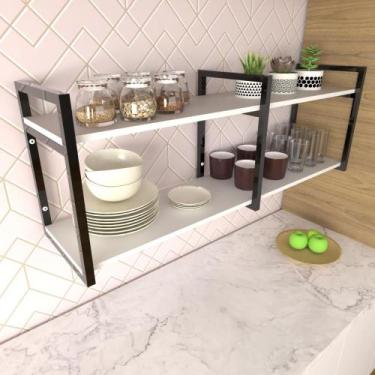 Imagem de Prateleira industrial nichos cozinha branco suporte industrial carrinh