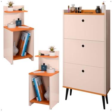 Imagem de Kit Quarto 2 Mesas Cabeceira Nicho Prateleira Sapateira Vertical Organizadora 18 Pares Calçados - Lojas RPM (Off White/Cinamomo)