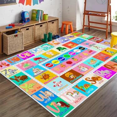 Imagem de DoRlPIeY Tapete de jogo do alfabeto infantil – Tapetes educativos ABC – 10 x 15 alfabeto meses frutas cores estações e animal divertido jogo de estudante tapete antiderrapante para quarto de crianças,