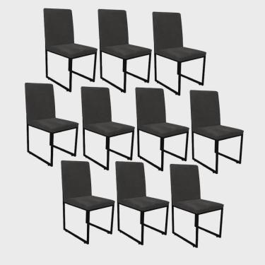 Imagem de Kit 10 Cadeira de Jantar Office Sttan Industrial Escritório Sala Ferro Preto Corino Preto - Ahz Móveis