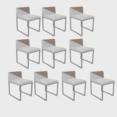 Imagem de Kit 10 Cadeira Office Lee Duo Sala de Jantar Industrial Ferro Cinza Corino Branco e Bege - Ahz Móveis