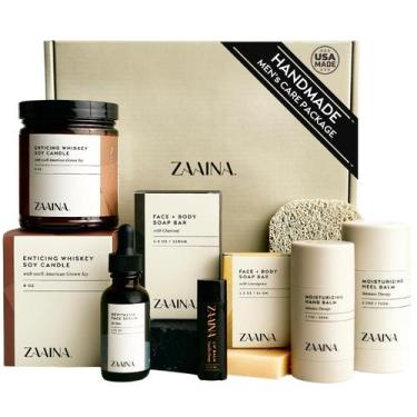 Imagem de Pacote de autocuidado ZAAINA Men's Care com vela de uísque