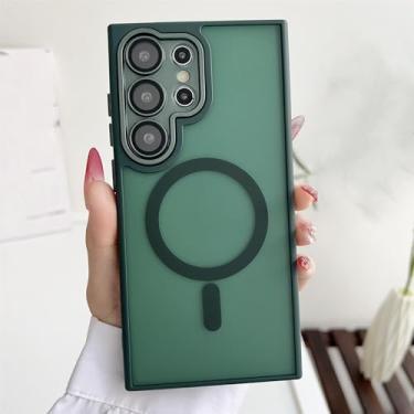 Imagem de HPQWN Para S24 Ultra Matte Translucent Case Full Lens Metal Camera Hard Protective Cover (Para S24 Ultra/Verde Escuro)