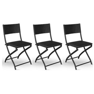 Imagem de Kit 3 Cadeiras Dobravel Preto- Bar, Restaurante Aço Junco - J A Garcia