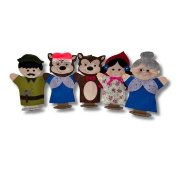 Imagem de Fantoche Chapeuzinho Vermelho Feltro  Kit Com 5 Personagens - Artesana