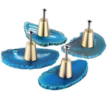 Imagem de Pacote com 4 puxadores de gaveta para armário de fatias de ágata da Rockcloud, armário de armário, cômoda, puxador de porta, acessórios decorativos para casa, Blue