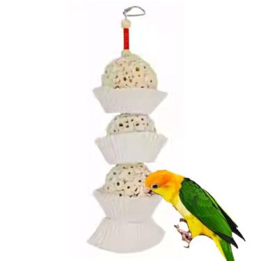 Imagem de Brinquedos de mastigar para pássaros, bolas de sola natural, brinquedo de pássaro de madeira feito à mão, leve, copos de bolo de grau de padaria, bola de madeira sola desfiável, brinquedo de mastigar