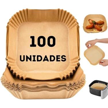 Imagem de Kit 100 unidades Forma Descartável para AirFryer Papel Quadrada Antiaderente Forro Protetor à Prova De Gordura Para Fritadeira Sem Óleo 20cm Tamanho Universal