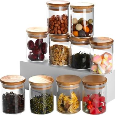 Imagem de Kit 10 potes de vidro com tampa de bambu herméticos para mantimentos 250 ml