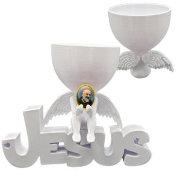 Imagem de Anjinho da Guarda Padre Pio Jesus 3d Decoração Vaso - Point da Fe