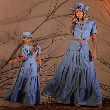 Imagem de Saia Longa Jeans Premium Feminina  Sem Elastano Evangelica Estilosa - 