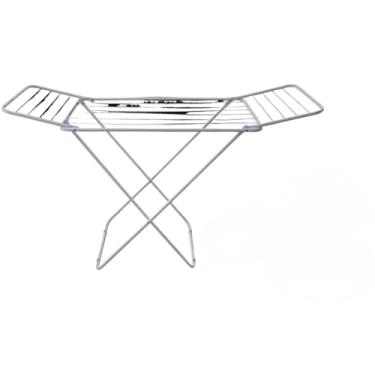 Imagem de Varal De Chão Com Abas Grande Dobrável Suporta 12kg Roupas Reforçado Portátil Aço 1,43x50x90 Branco Compacto Lavanderia