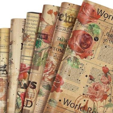 Imagem de Bolsome 12 folhas de papel de embrulho vintage reversível de 71 x 50 cm papel de embrulho de papel de jornal floral retrô dupla face para aniversário, casamento, aniversário, artesanato faça você