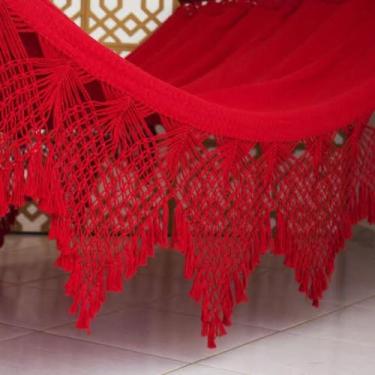 Imagem de rede de dormir descanso casal vermelho ostra algodão reforçada 4,20m -