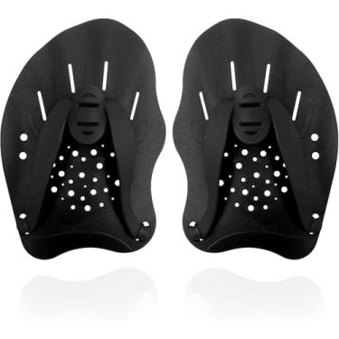 Imagem de WOULDWIN Palmar Nadadeira De Mão Paddles com alças ajustáveis,Palmatórias de natação contornadas à mão-preto