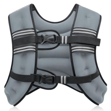 Imagem de ZELUS Colete pesado, 3,6 kg, 5,4 kg, 7,3 kg, 9 kg, colete de peso ajustável para homens e mulheres, colete de peso corporal com faixa refletiva e bolsa de braçadeira para academia em casa, treinamento