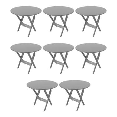 Imagem de Kit 8 Mesas Dobráveis De Madeira Redonda 90cm Preta - Tarimatã