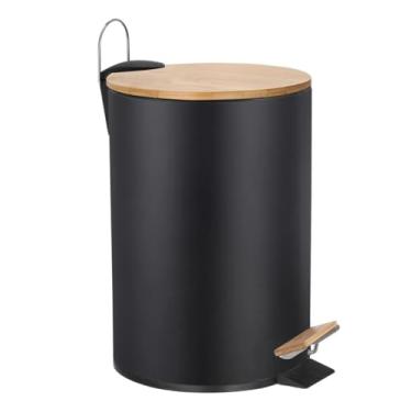 Imagem de Lixeira Com Pedal E Tampa Bambu Cesto 20 Litros P/Banheiro - Preto