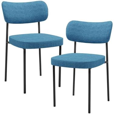 Imagem de Kit 02 Cadeiras Estofadas Para Sala De Jantar Melina L02 Linho Azul - Lyam Decor
