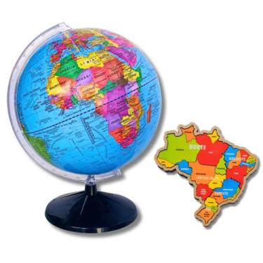 Imagem de Globo Terrestre Politico + Mapa Pedagógico Educativo De Madeira Do Bra
