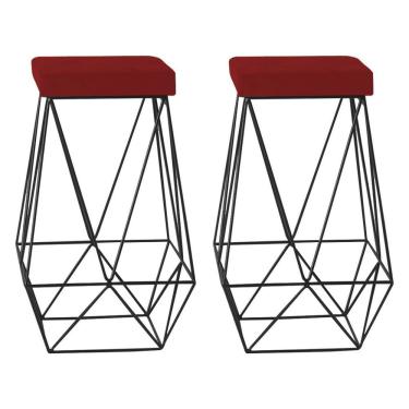 Imagem de Kit 2 Banquetas Kathy Base Preta Veludo Vermelho Gran Belo