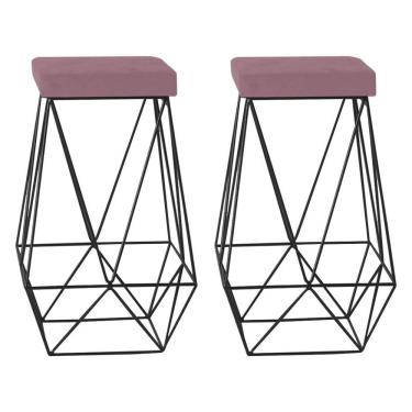 Imagem de Kit 2 Banqueta Kathy Base Preta Veludo Rosê Gran Belo