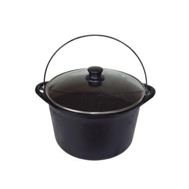 Imagem de Panela Ferro Fundido Caldeirão Antigo Tampa Vidro 24Cm 4L