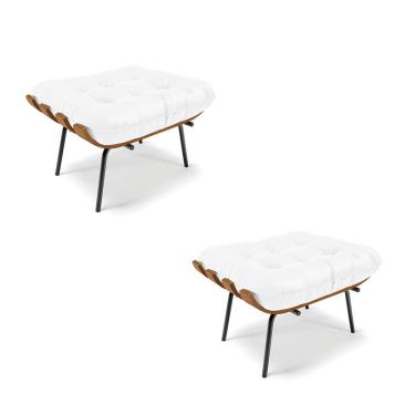 Imagem de Kit 02 Puffs Costela Corino Base Metálica Preto Branco