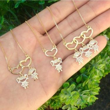 Imagem de Gargantilha Canga Corações E Pingente Filhos A Escolher ( 3 Opções )