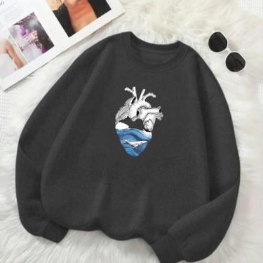 Imagem de Moletom Unissex Feminino Masculino GOLA CARECA Estamp Coração Baleia B