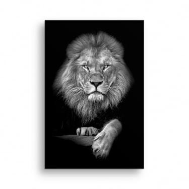 Imagem de Quadro Canvas Leão Preto E Branco Frontal Decorativo 90x60cm