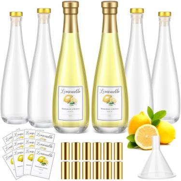 Imagem de Maxcheck Conjunto de 6 garrafas de vinho de vidro limoncello de 325 ml de 330 ml com etiquetas adesivas, herméticas, vazias, garrafas de licor transparentes com tampa para extração caseira de licor