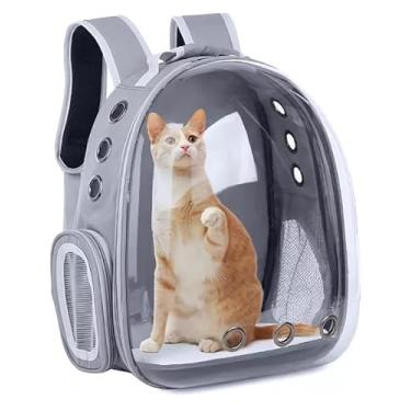 Imagem de Mochila de Transporte para Pets Estilo Astronauta – Janela Panorâmica Transparente, Ventilação 360°, Base Acolchoada – Ideal para Gatos e Cães Pequenos – Conforto e Estilo para Passeios (Cinza)