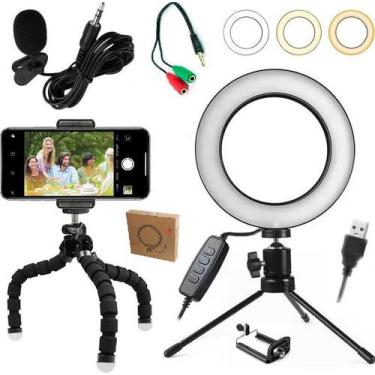 Imagem de Kit Youtuber Microfone Lapela Celular + Tripé Flexível Iluminador Luz 