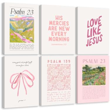 Imagem de Arte de parede cristã rosa versículo bíblico tela decoração de parede moderno quarto infantil pôster bonito meninas escrituras decoração arco floral impressões religiosas arte de berçário para quarto