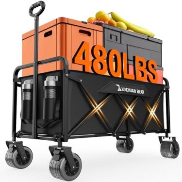 Imagem de Carrinhos grandes dobráveis de 300 L com rodas de praia grandes para todo o terreno, carrinho de compras dobrável, carga resistente de 199 kg, carrinho utilitário dobrável para mantimentos e esportes
