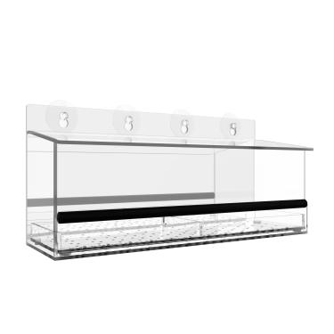 Imagem de MKLZ Alimentador de pássaro unidirecional para janela externa com ventosas fortes, casa de pássaros selvagens de acrílico transparente para visualização de gatos, suporte de janela transparente grande